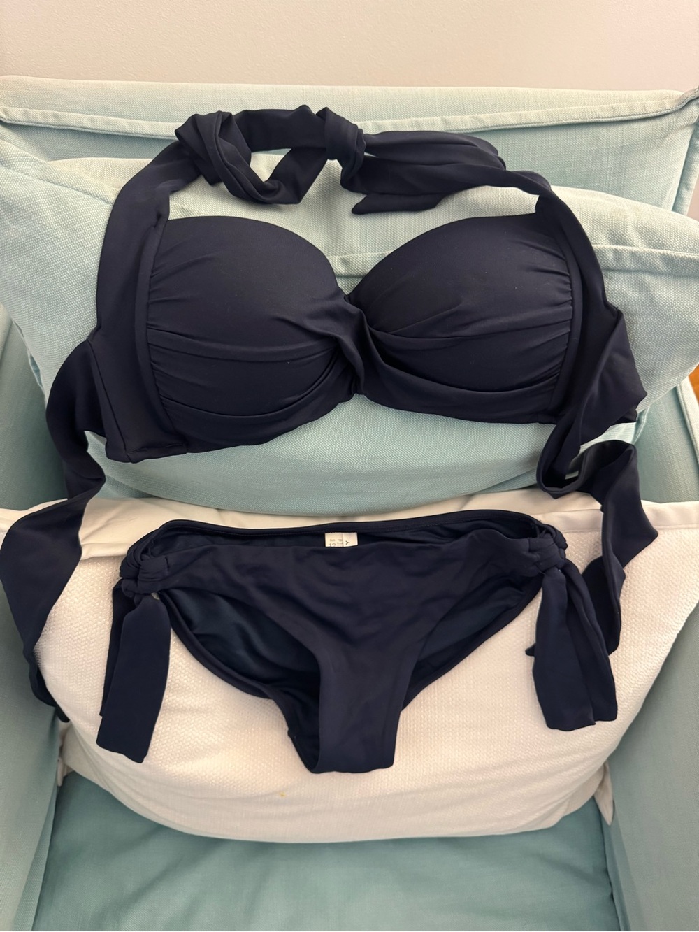 Seafolly Navy Twist Bandeau Bikini with Tie Details